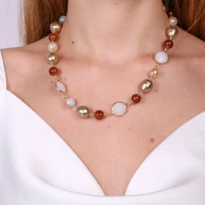 Collana in Metallo con cristallo e perle marroni AMOVENEZIA