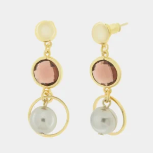 Orecchini in Metallo con cristallo marroni e cerchio e perla pendenti AMOVENEZIA