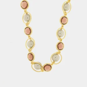 Collana in Metallo con cristalli marrini , cerchi e perle AMOVENEZIA