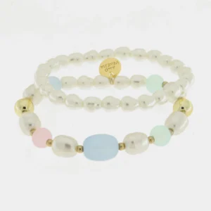 Bracciale in Metallo doppio filo con perle allungate multicolor AMOVENEZIA