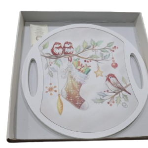 Vassoio Panettone con Calza Natalizio in Legno Quadri e Quadri 20x20 VN2