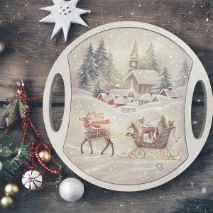 Vassoio Panettone Natalizio in Legno  Quadri e Quadri 20x20 VN4